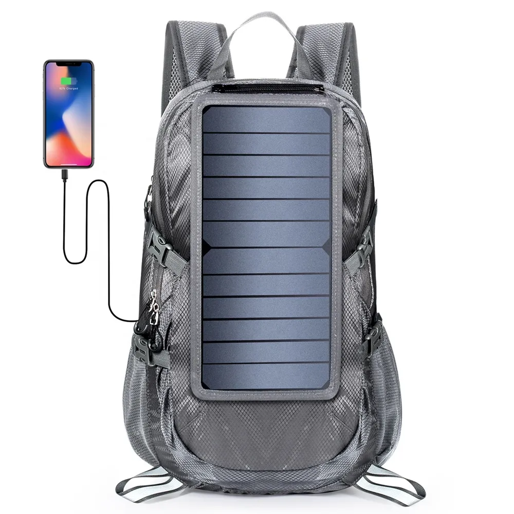 Mochila PV Light Dobrável 30L c/ Placa Solar Portátil 6.5W Cinza - Image 8