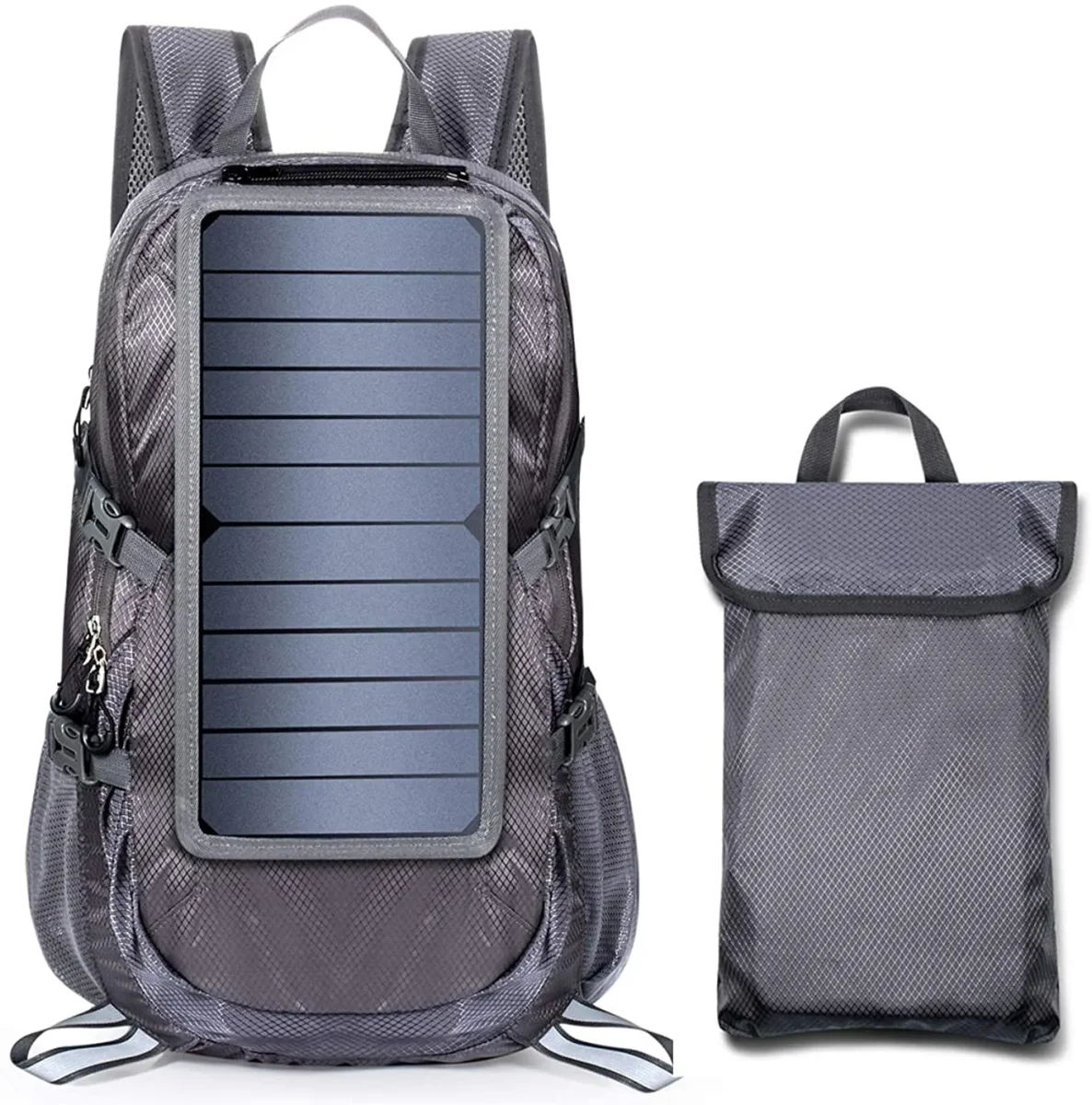 Mochila PV Light Dobrável 30L c/ Placa Solar Portátil 6.5W Cinza